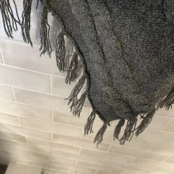 Gray Sweater Poncho With Cowl Neck & Fringe - Picture 5 of 7